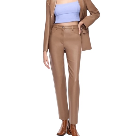 Aritzia Wilfred “The Melina” Camel Vegan Leather High Waist Cropped Pants - 6 - Picture 4 of 16